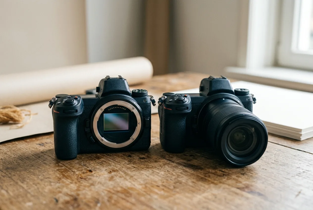 Twee cameramodellen naast elkaar op een lichte ondergrond