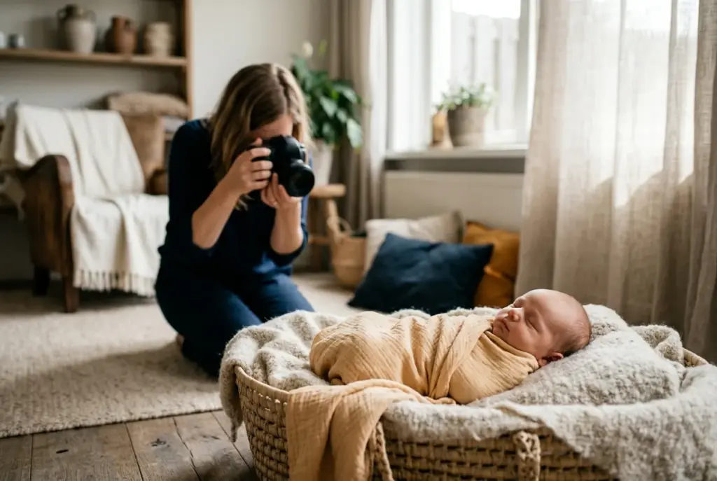 Slapende pasgeboren baby op een lichtgekleurde deken