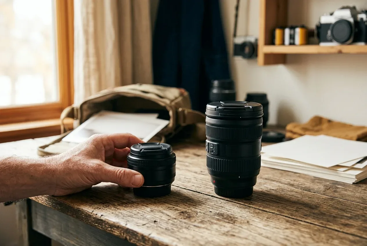Verschil tussen een prime-lens en een zoomlens op tafel