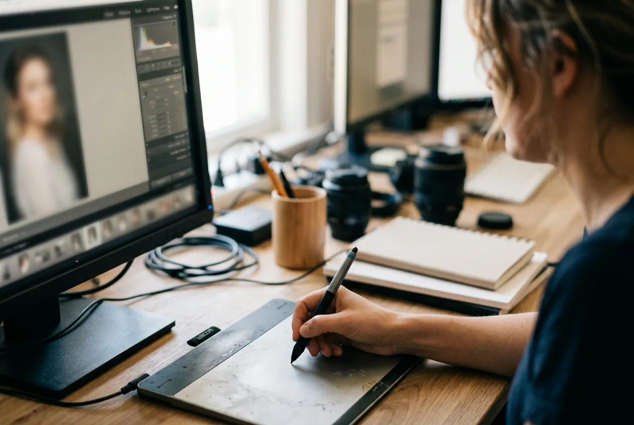Hand bewerkt portretfoto's met tekentablet in Lightroom