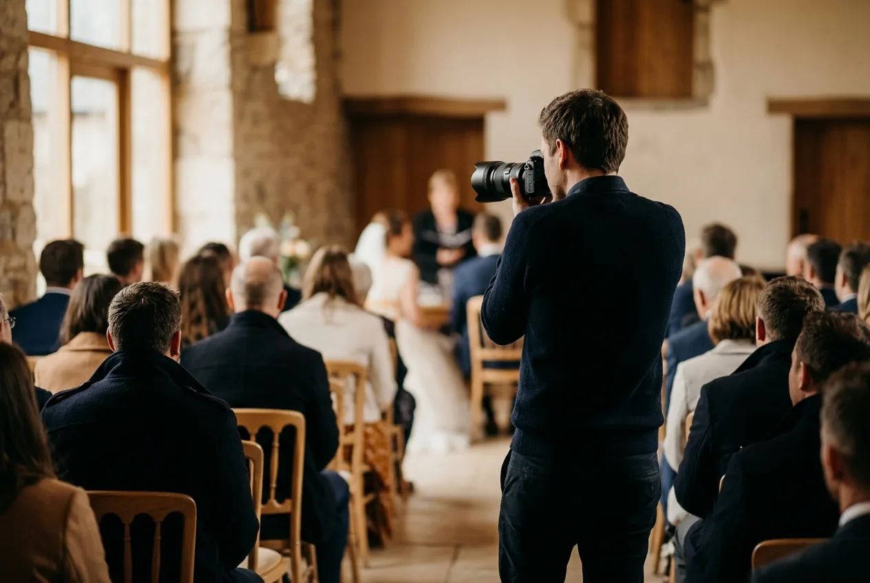 Uitvaartfotograaf onopvallend aan het werk tijdens een ceremonie