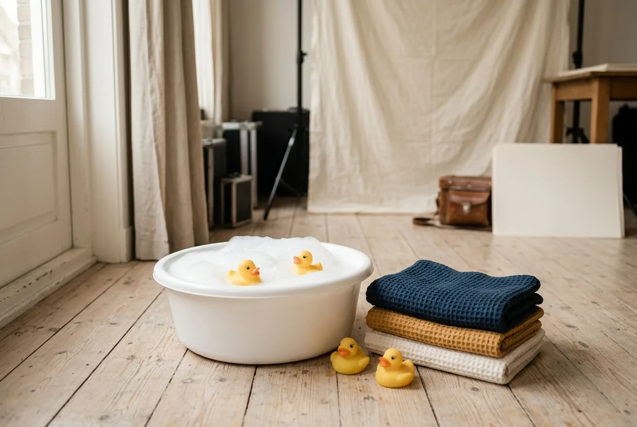Schoonmaakbadje met bubbels, klaar voor fotoshoot na cake smash