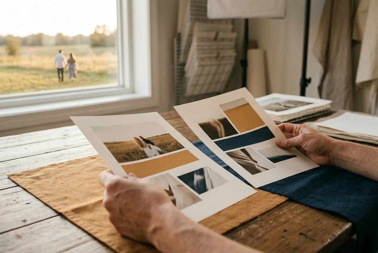Handen vergelijken twee documenten met foto’s en voorwaarden