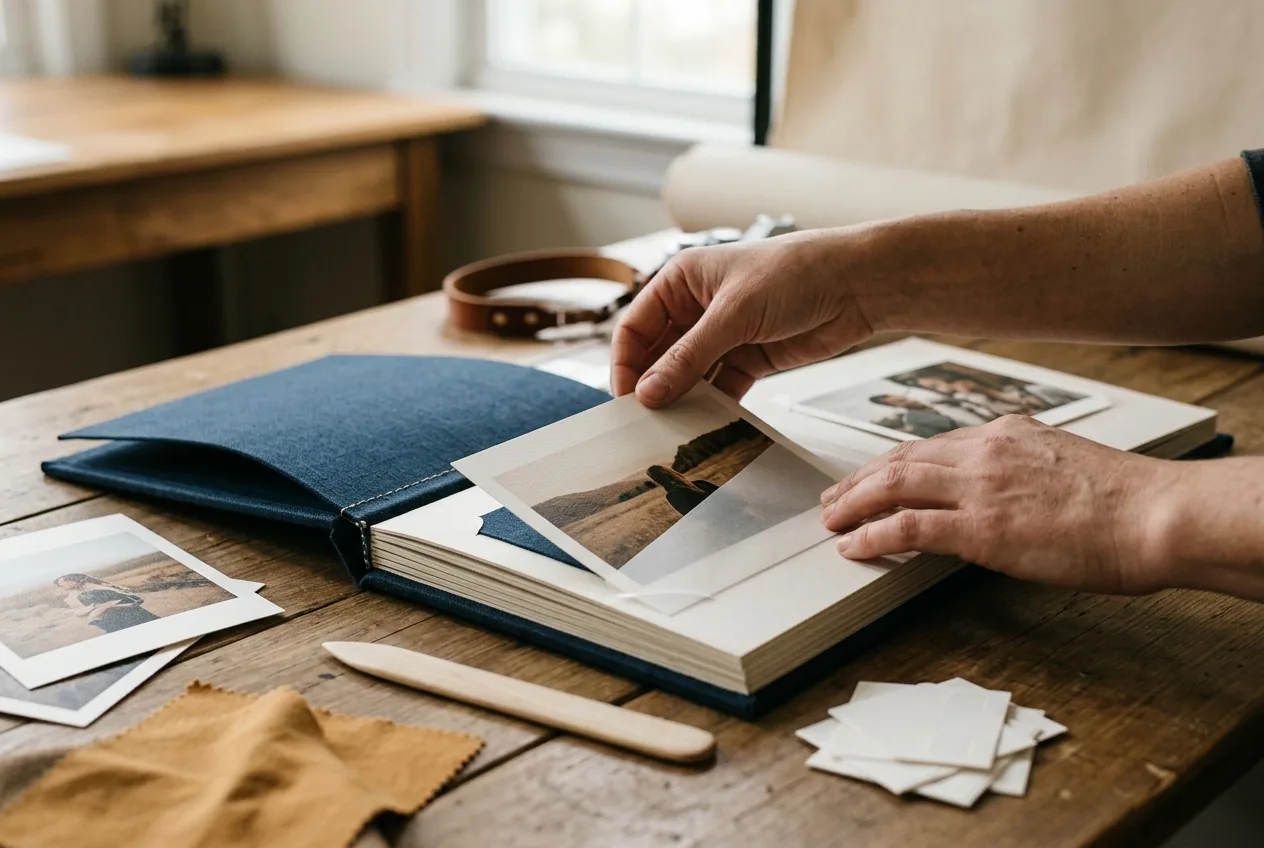 Handen leggen fotoprints in luxe handgemaakt fotoalbum