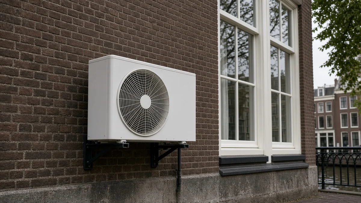 Een buitenunit aan een grachtenpand