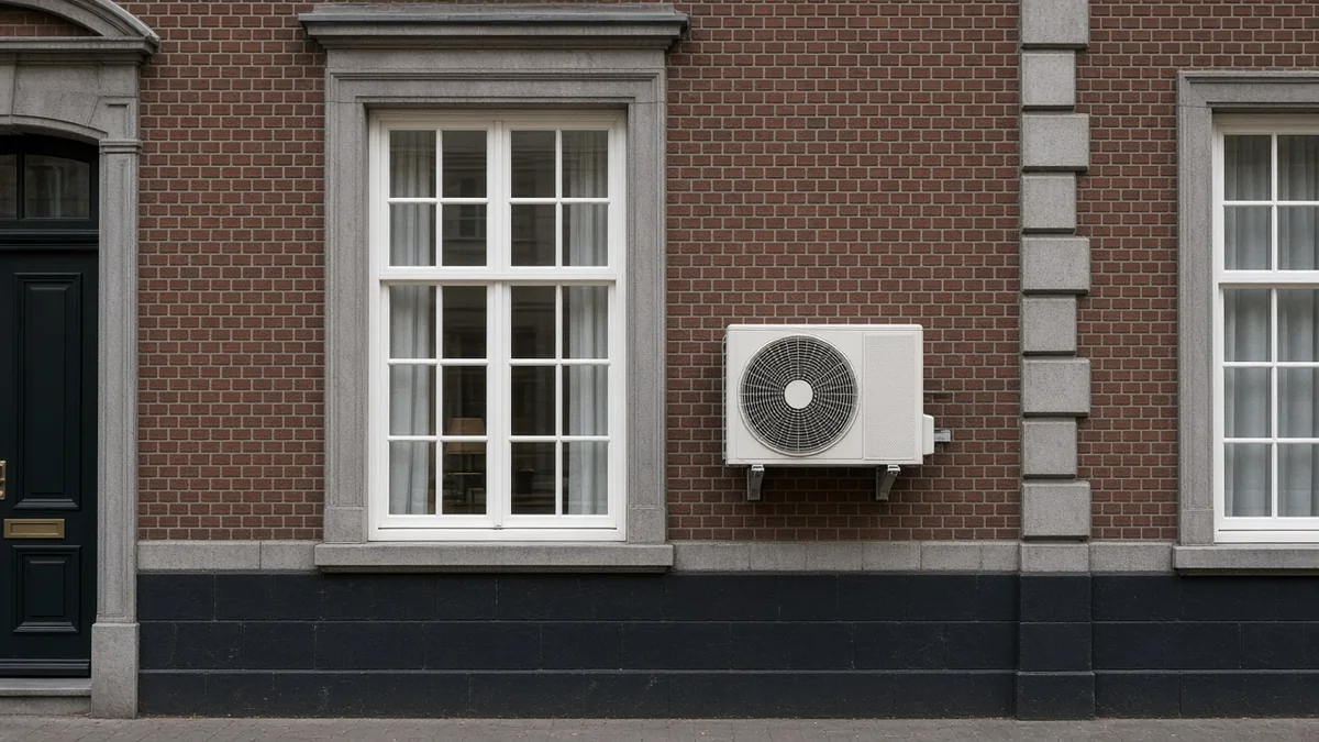 Een buitenunit aan een woninggevel