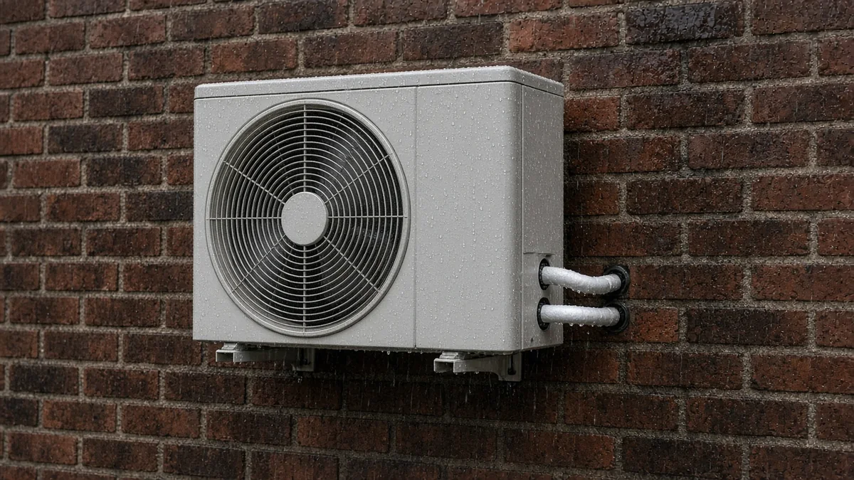 Een buitenunit in lichte regen