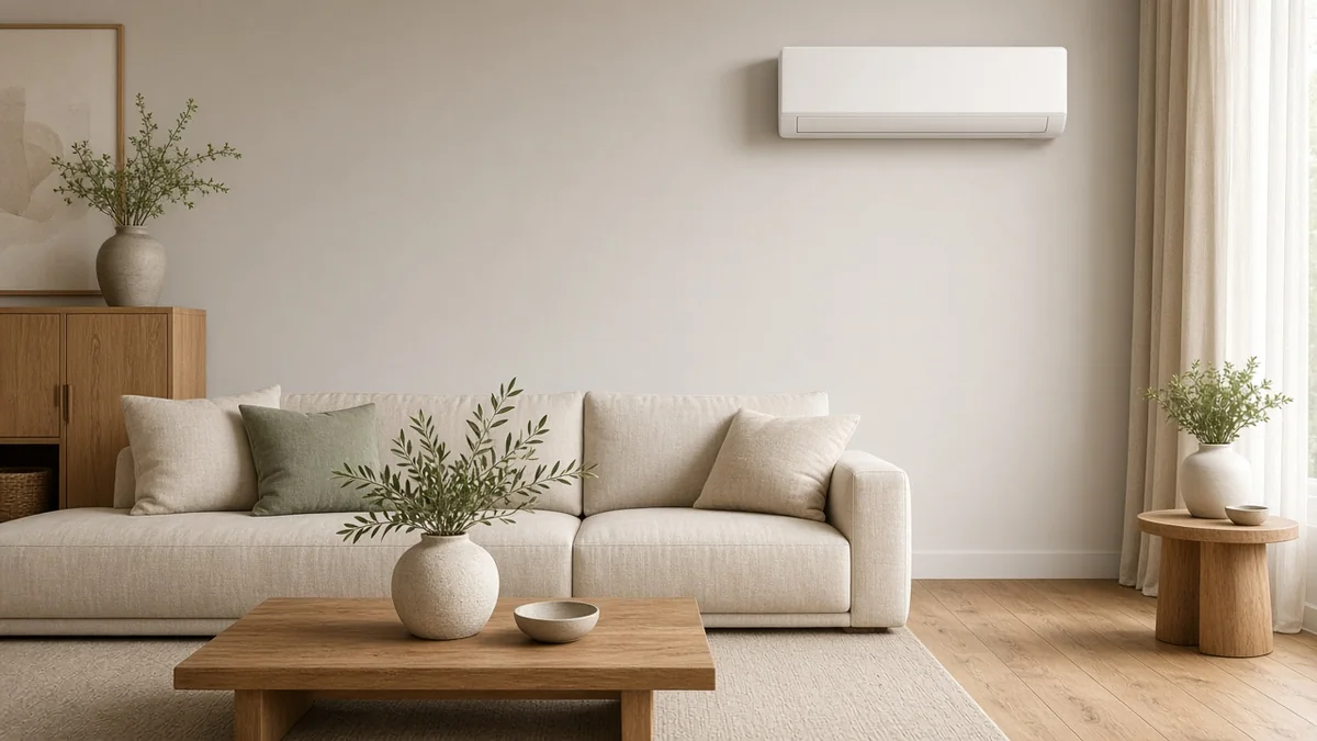 Een rustige woonkamer met airco