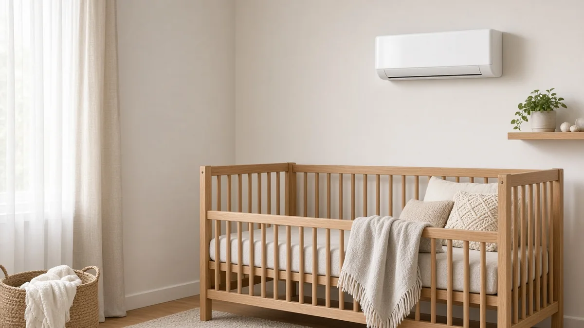 Een stille babykamer met airco