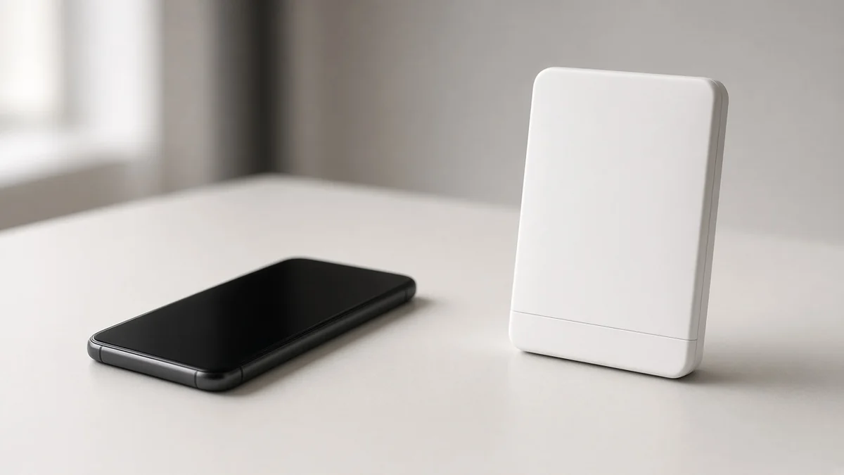 Thermostaat en telefoon naast elkaar